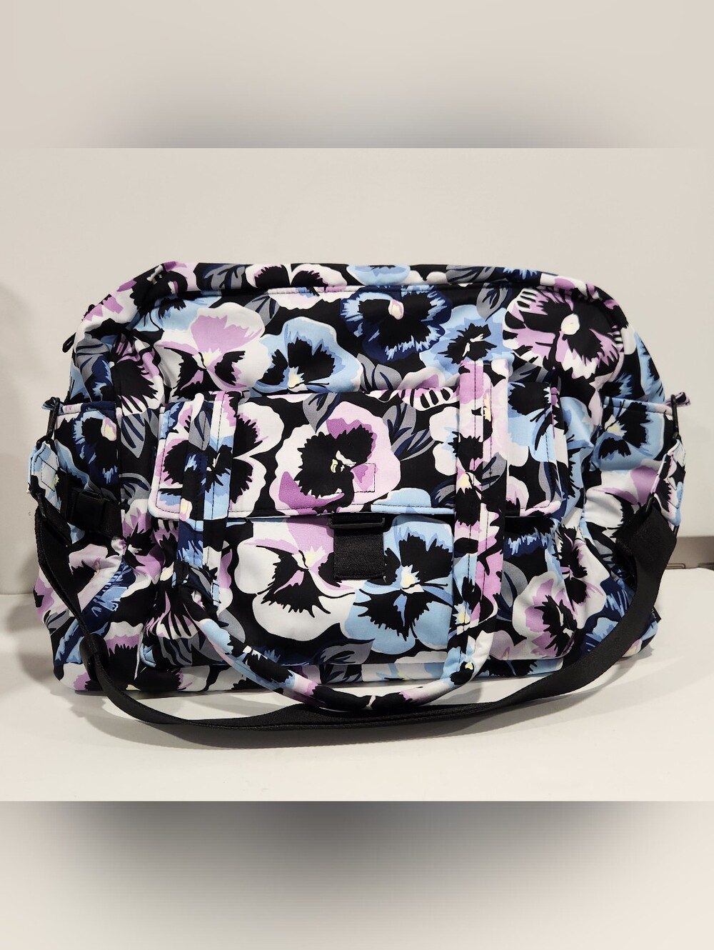Vera Bradley Large Duffel Plum Pansies New Travel Bag Floral Weekender Purple